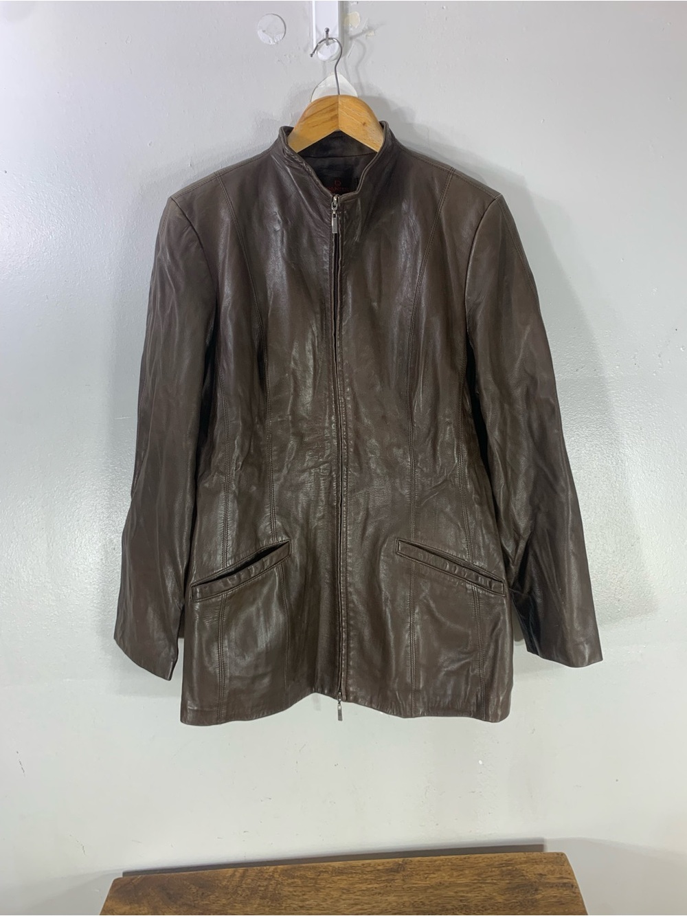 Vintage Danier Brown Leather Jacket – Stand Collar, Full Zip, Tailored Fi